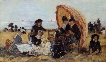 Eugene Boudin : Trouville, on the Beach Sheltered by a Parasol